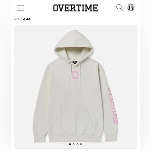 Overtime Classic Cream Hoodie with Pink Logo Mens Medium